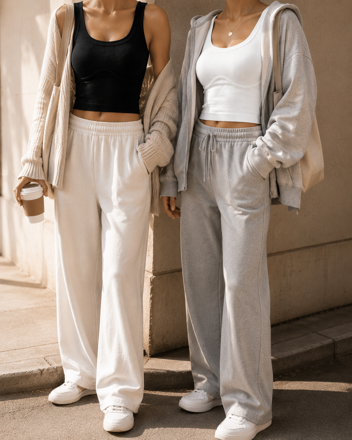 Black and white style 3232 tanks styled for autumn layering